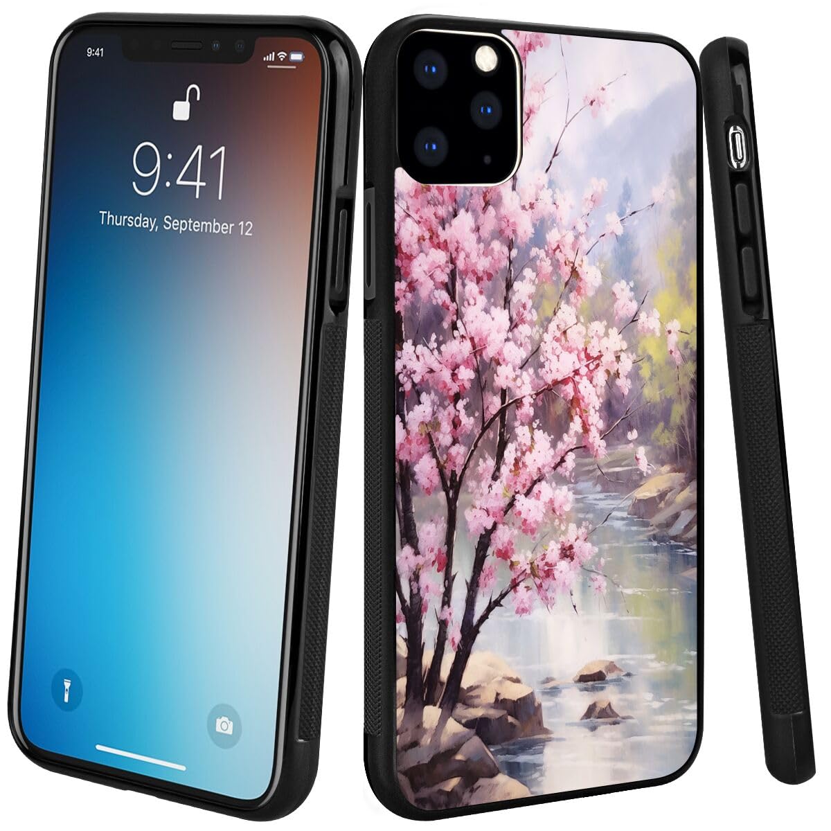 SHENCANG BLUE Case for iPhone 11 Pro Sakura Designer Art047, Black